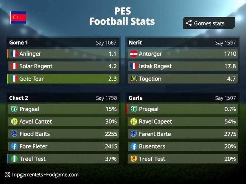 PES Football gameplay stats screen showing player ratings