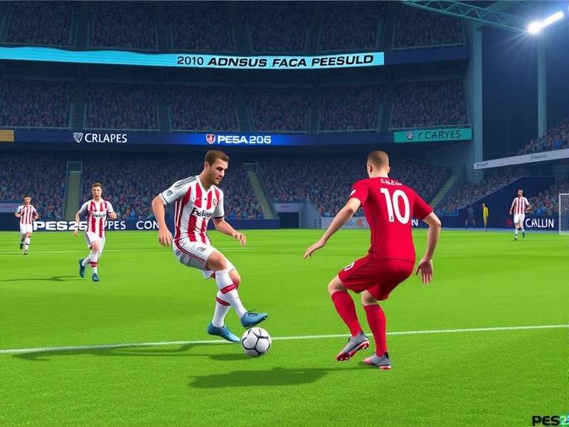 PES Football 25 gameplay screenshot showing realistic player collision and stadium atmosphere