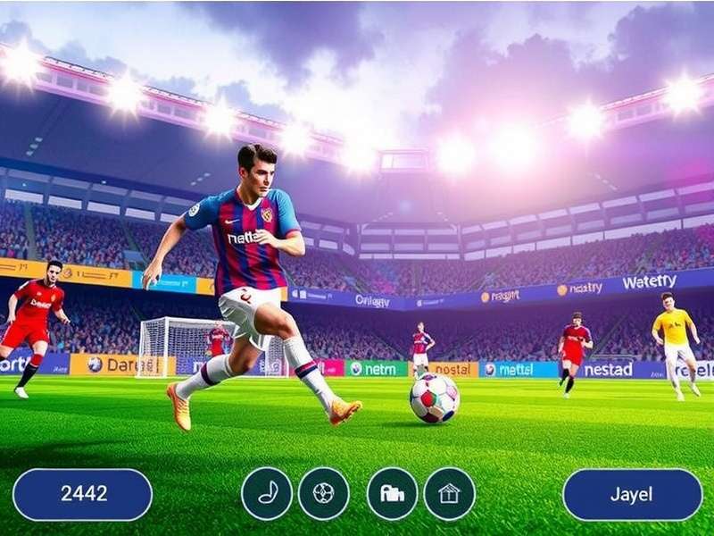 PES Football Game 2025 realistic gameplay screenshot showing a striker scoring a goal