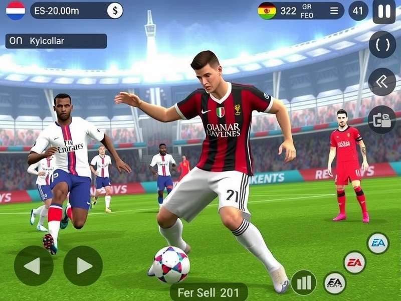 PES Football Android download guide showing mobile phone with PES game on screen and football background