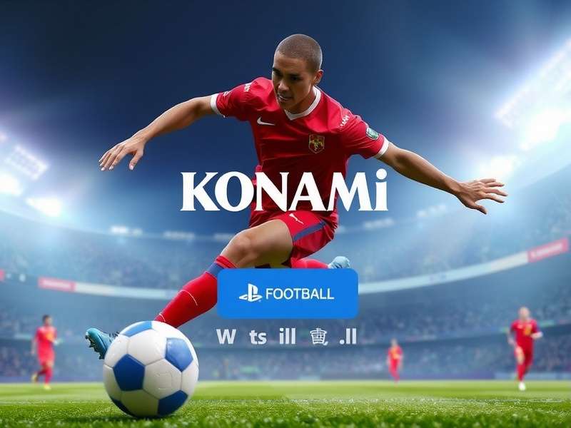 Konami Login Efootball dashboard showing Konami ID login screen with football background